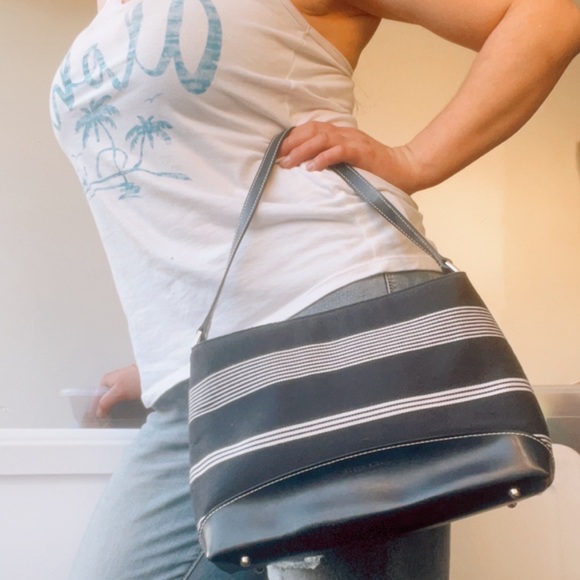 kate spade Handbags - Kate Spade New York Handbag Nautical Striped Canvas Blue & White Small Purse